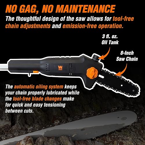Miniatura 5 de WEN 4019 Sierra de poste telescópica eléctrica de 8 pulgadas de 6 amperios, eléctrica con cable - Negro y naranja
