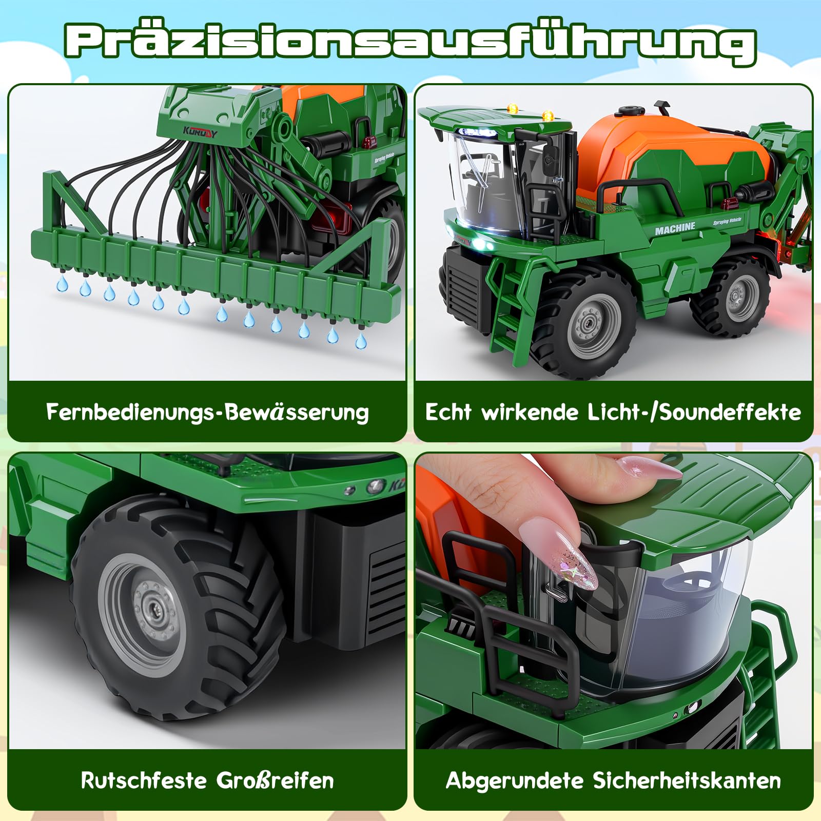 Ulikey Ferngesteuerter Traktor, RC Spritzen Fahrzeug Kindertraktor, Trecker Spielzeug mit Anhänger, Licht und Ton, Bauernhof LKW Spielzeug Geschenk für Kinder ab 4 5 6 Jahre
