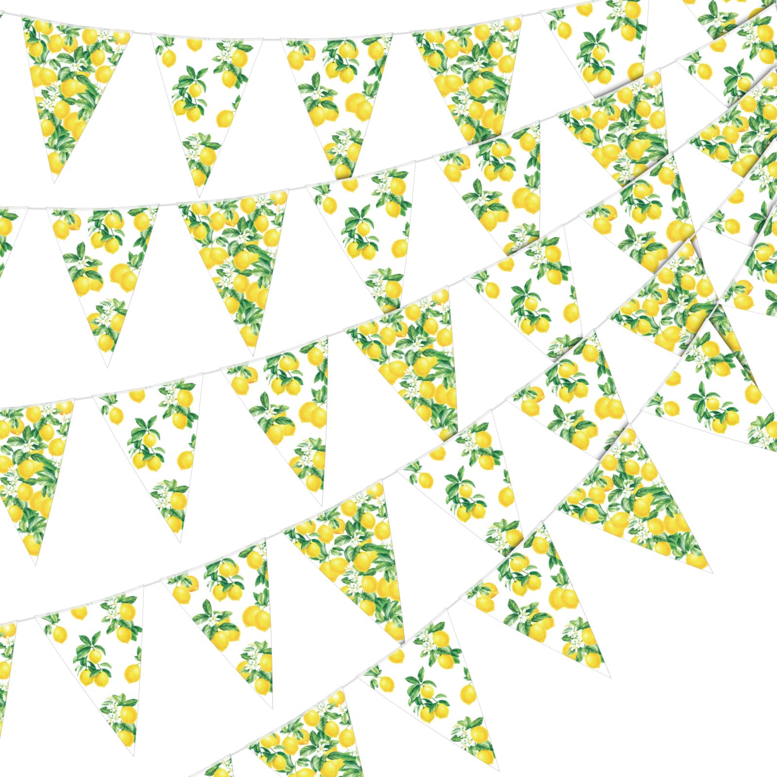 HESTYA 5 Pcs 49 Ft Lemon Party Banner Yellow Floral Triangle Bunting
