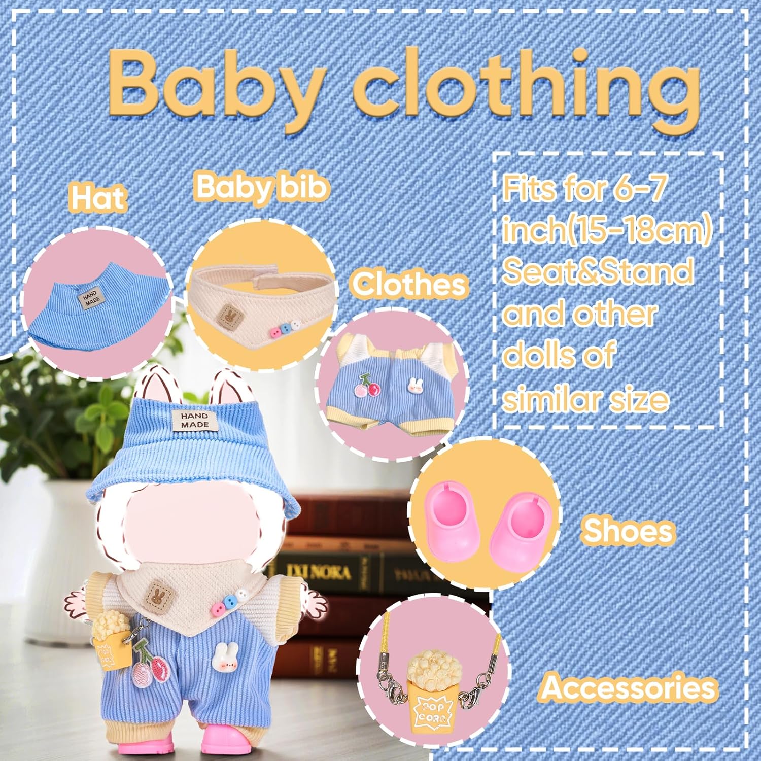 Mini Doll Clothes Accessories Set for 17cm Blind Box Figures, 4 Pairs Shoes 2 Pairs Glasses 2 Hats 4 Pendants 1 Hanger 1 Dust Bag, Fits Labubu and Other 17cm Dolls (No Doll Included)