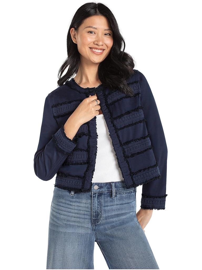 Black Liverpool Los Angeles Soft Touch Twill Collarless Jacket With Fray & Lace