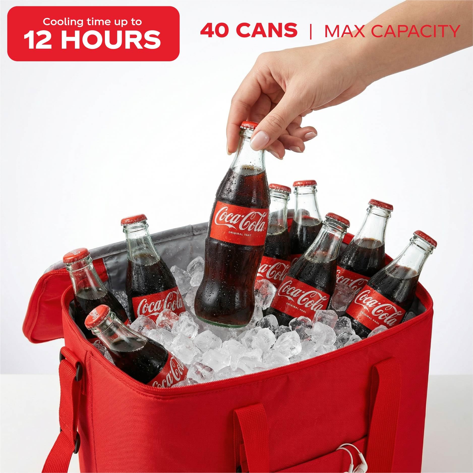 Coca-Cola Tote Bag, 40 Can Capacity Portable Beverage Cooler With Shoulder Strap, Large Soft Cooler For Picnic, Beach, Camping & Travel, Red Coca-Cola Lunch Cooler on Fridge.com - View 4