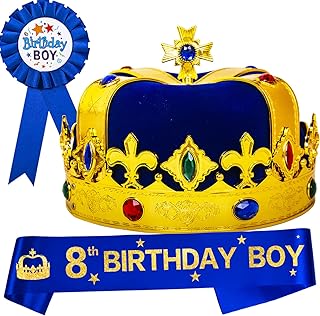 8th Birthday Gifts for Boys,8th Birthday Hat Boys,8th Birthday King,8 Birthday Crown Boy,8 Birthday Boy Sash,8th Birthday Decoration for Boys,8 Year Old Boys Birthday,Happy 8th Birthday Boy