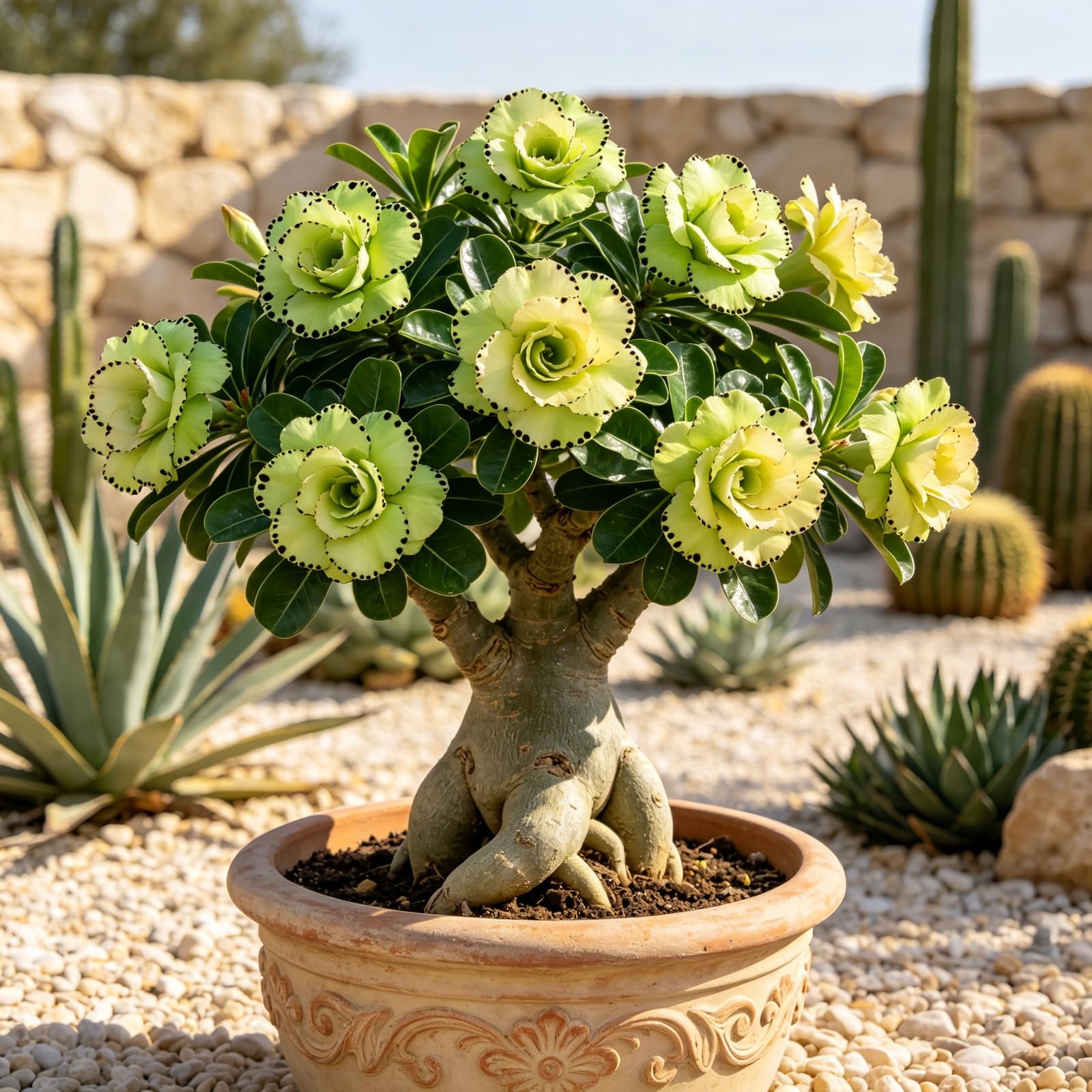 Rosa del Deserto Variegata Perenne, Rizoma Forte, Resistente all’Ombra e al Freddo Invernale-4bulbi-A