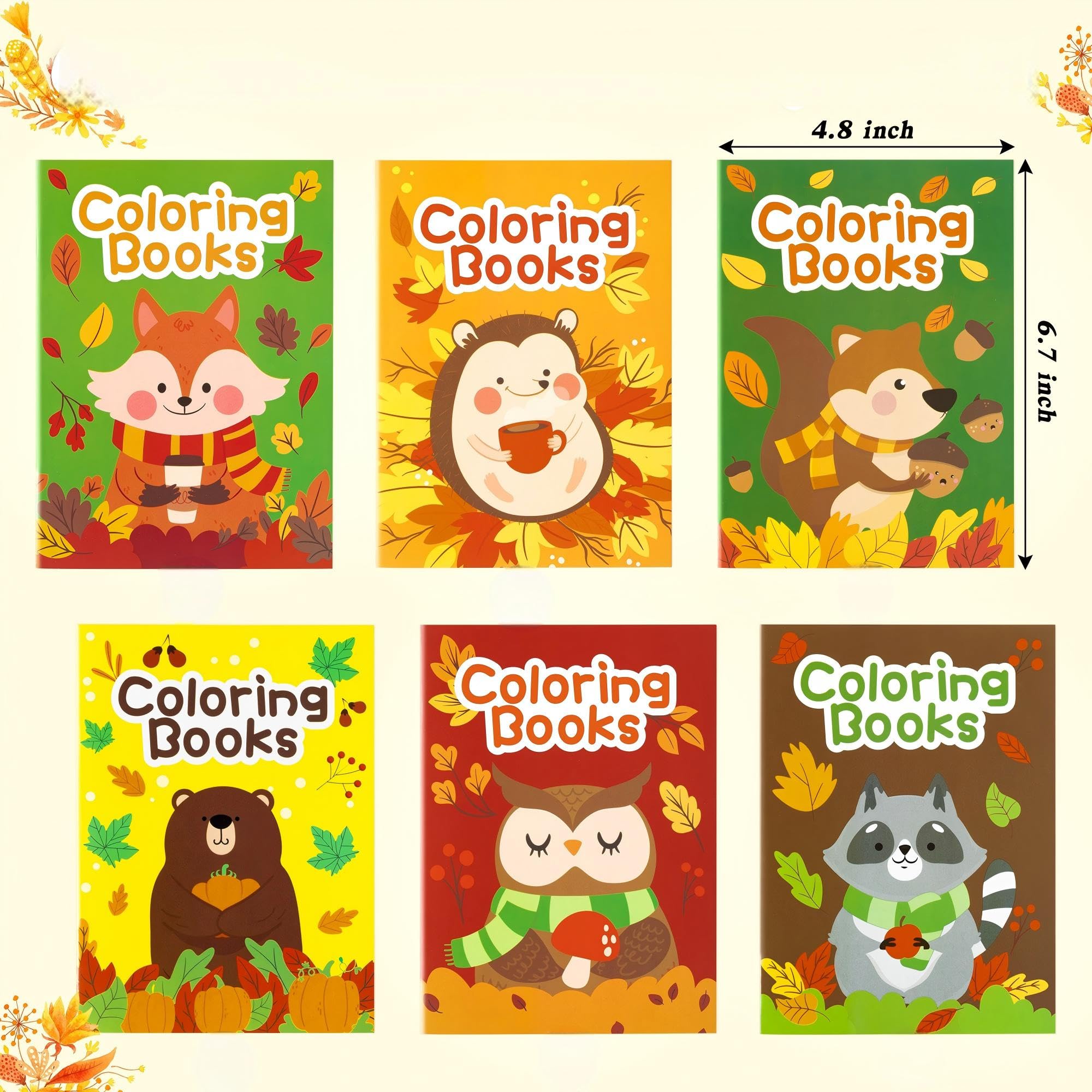 96 libri da colorare a tema animale per bambini Bulk Fall Mini libretto da colorare autunno fai da te libro da disegno artistico con scoiattolo riccio per bambini Halloween Ringraziamento festa di