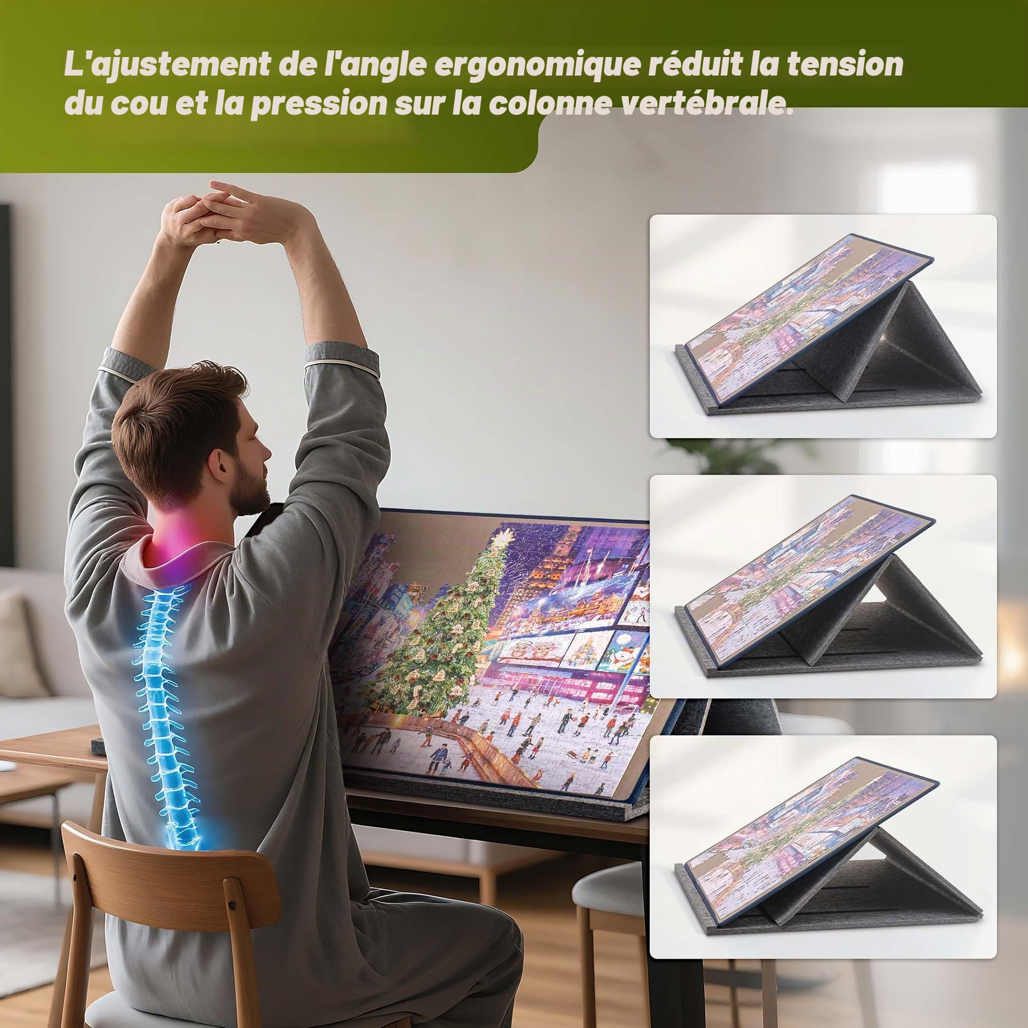 Tektalk Planche de Puzzle avec Support et Housse 2 en 1, Support réglable Multi-Angles et 6 Plateaux de tri des Couleurs, Tapis Portable léger pour économiser du Rangement, jusqu'à 1 000 pièces, Gris