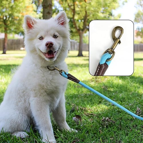 Miniatura 2 de Mile High Life Correa para perro  Correa de cuerda fuerte para perro con mango envuelto en cuero suave  Correa de perro de 5 pies con cierre