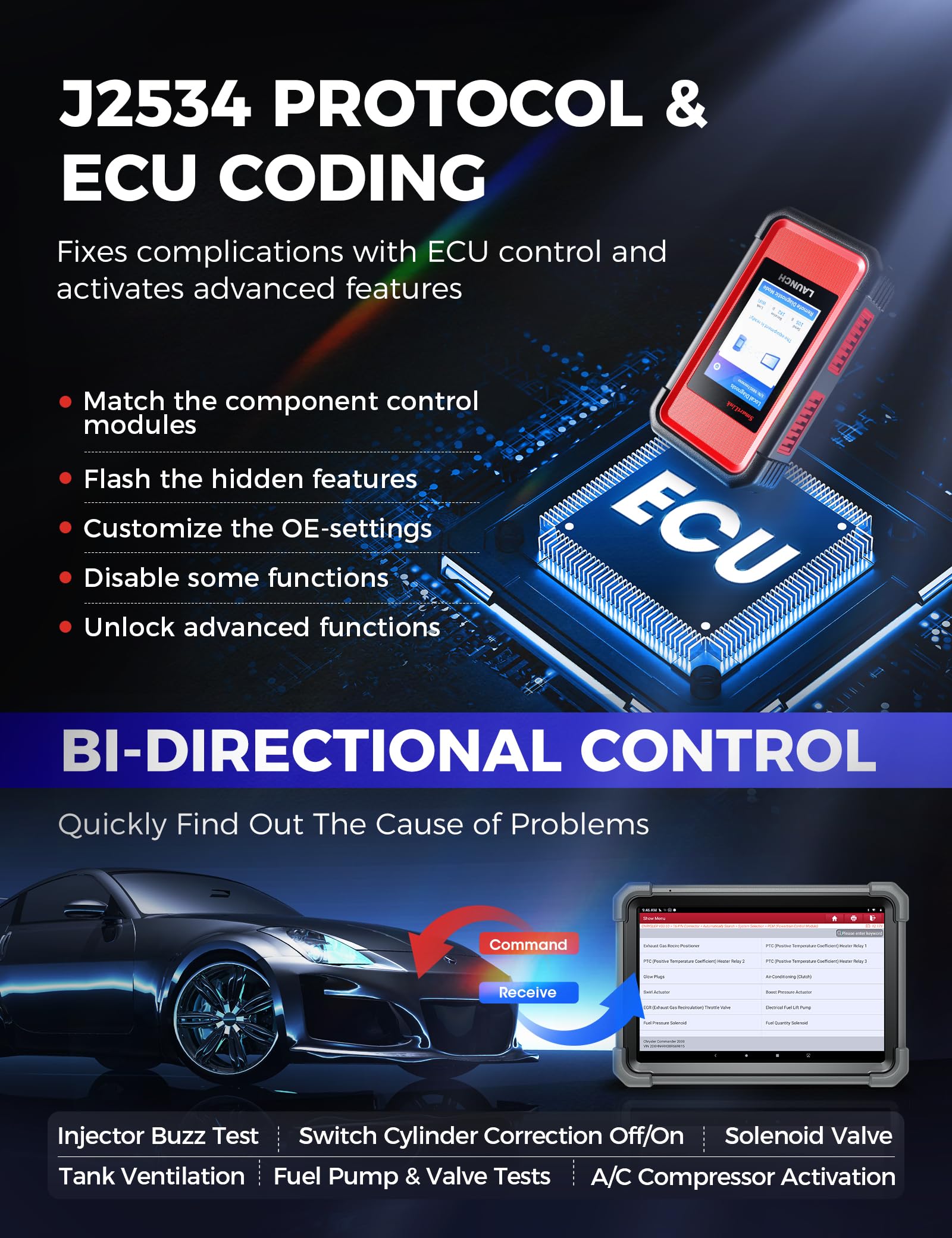 LAUNCH X431 PRO3 V+ Elite, 2025 Smartlink C 2.0 Herramienta de escaneo bidireccional con J2534, escaneo de camiones HD, mapa de topología, más de 60 servicios, codificación online, CANFD/DOIP/D-PDU