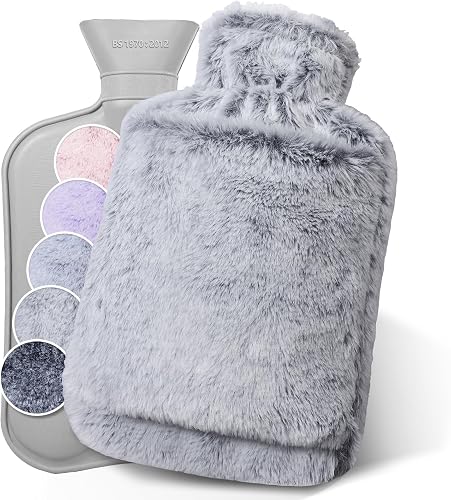 Wärmflasche mit Bezug, 2L,Känguru-Tasche, Auslaufsicher, Grau