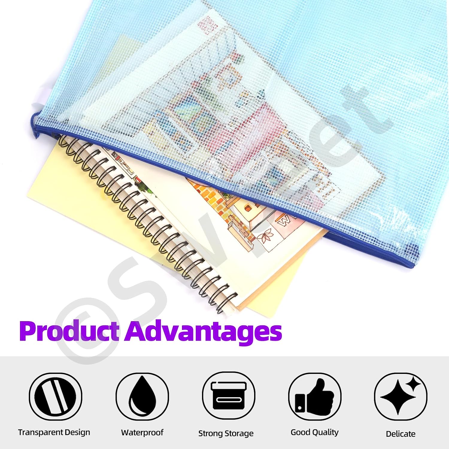 Swpeet 7Pcs 3 Sizes A3 A5 19 x 25 Inch Storage Bag Art Portfolio Bags with Zipper and Handle Assortment Kit, Mesh Folder Organizers Art Portfolio Bags Posters Storage BagTransparent Bag