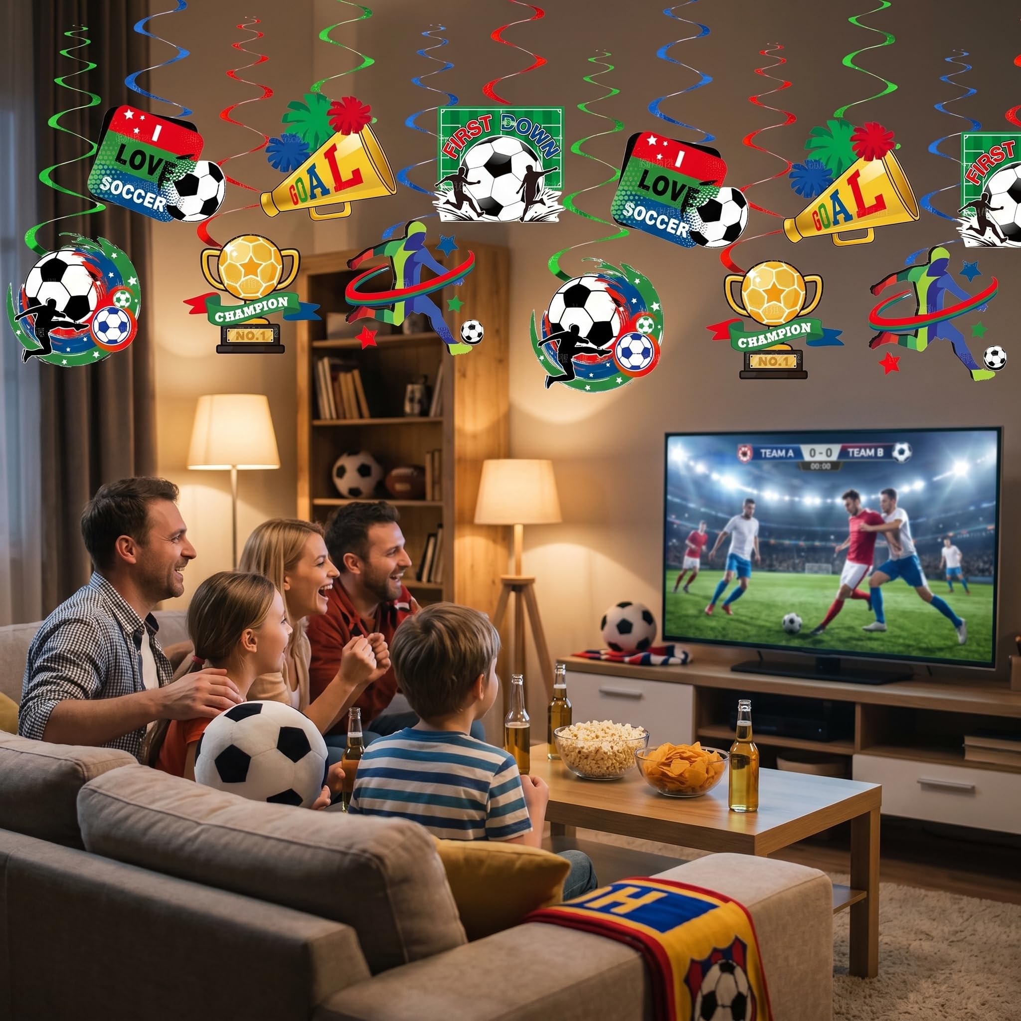 12 Stück Fußball Deko Hängedeko,Fussball Deko Party Deutschland Fanartikel 2026 Wm Em Deckenhänger Aufhängen Wirbel mit Luftschlangen Hängende Set für Fan Artikel 2026 Spiral Dekoration Wintersport - 3