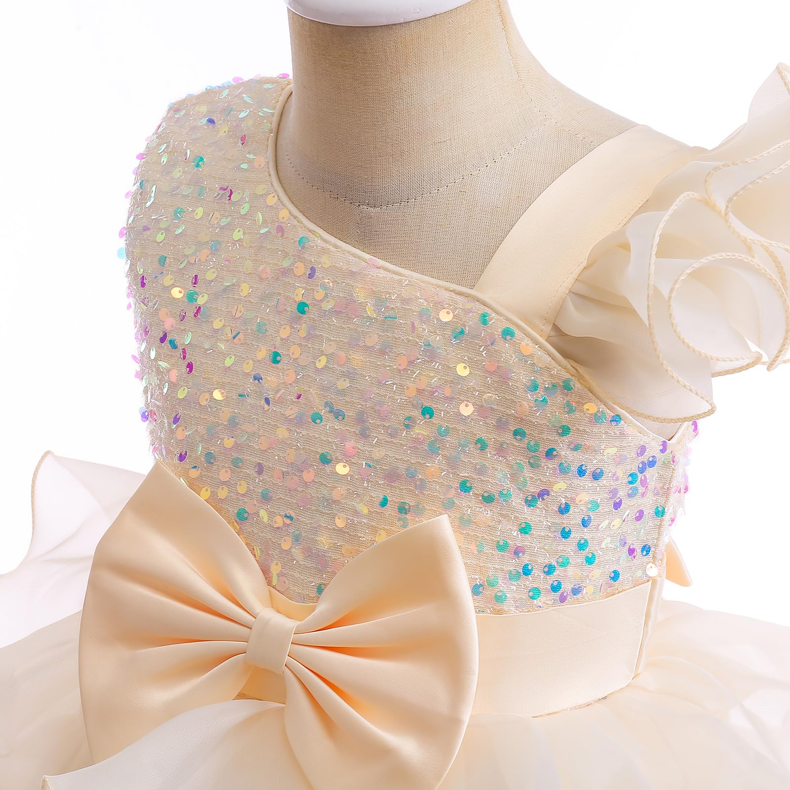 Miipat Ragazze Abito Una Spalla Paillettes Principessa Senza Maniche Vestito Bambine e Ragazza di Fiori Damigella d'Onore Tutu Abiti Bambini per Festa Compleanno Matrimoni