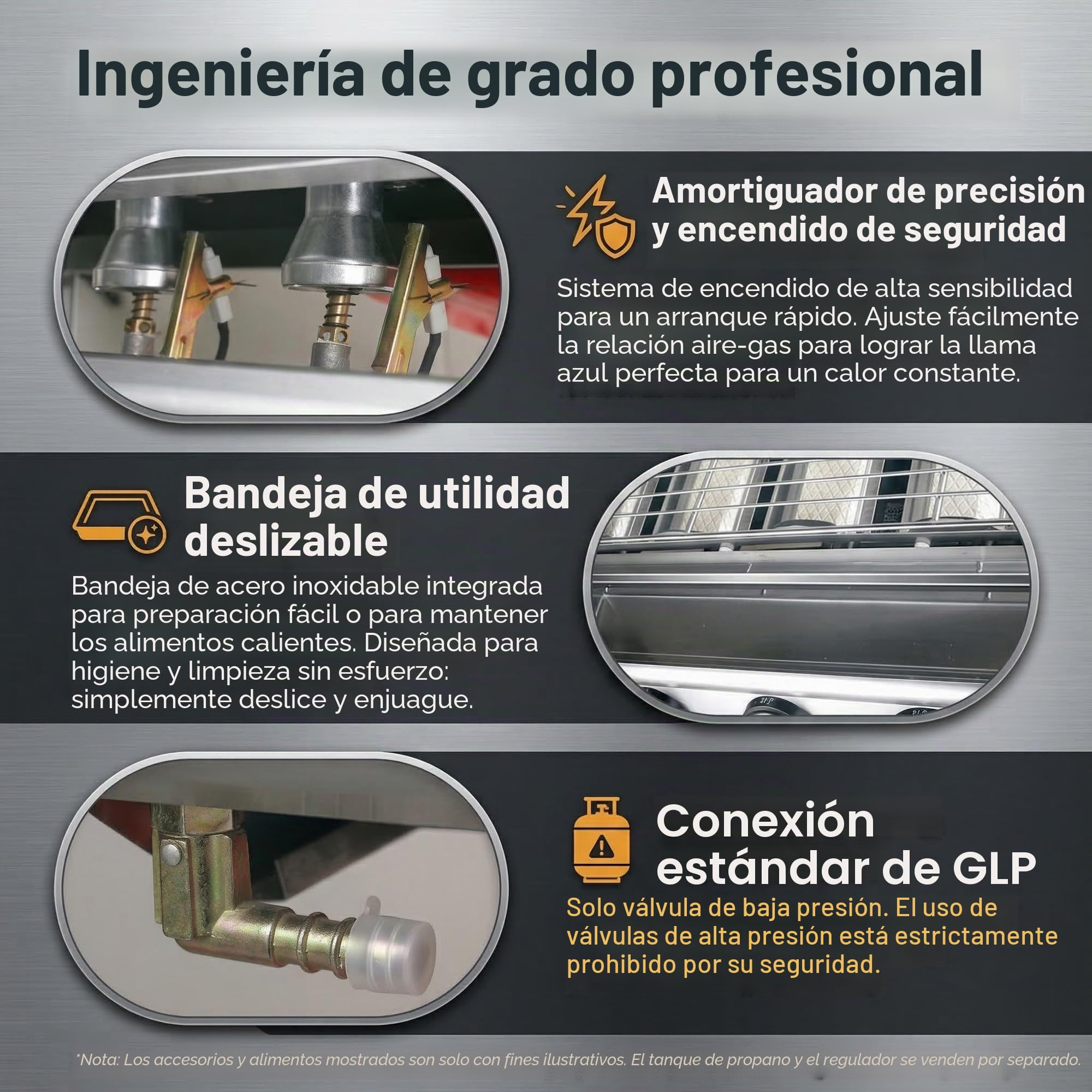 Barbacoa de Gas de Sobremesa Acero Inoxidable 304, 4/8/10 Quemadores con Tapa, Altura de Rejilla Regulable, Parrilla Profesional para Balcón y Camping, Butano 2800Pa(4 Burner)