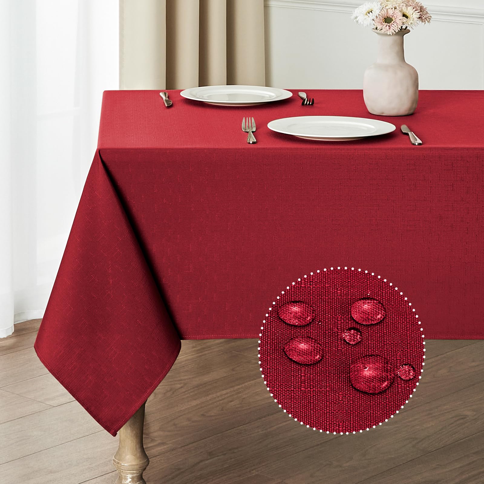 Veblandy Rectangle Tablecloth Waterproof 60x104 inch Linen Textured Table Cloth Stain and Wrinkle Resistant Washable, Decorative Fabric Table Cover