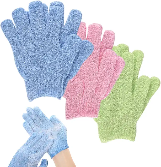 Gant de Douche Exfoliante Anei - Lot de 6 Gants de Gommage Corps (Bleu, Vert, Rose)