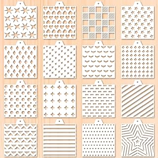 GORGECRAFT 16Pcs 5.5in Heart Airbrush Cookies Stencil PET Plastic Star Reusable DIY Royal Icing Baking Stencils Polka Dot Wood Grain Template for Sugar Cookies Cake Dessert Coffee Drawing Painting