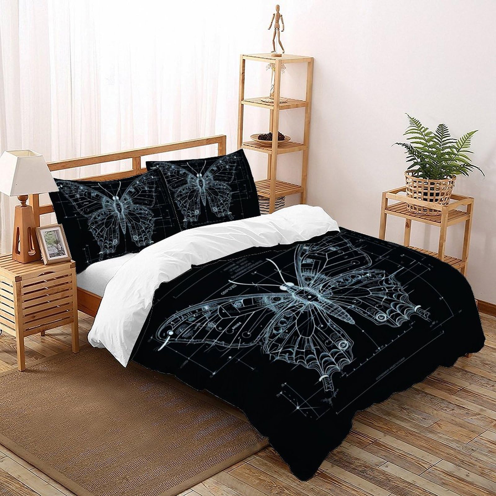 Housses de couette papillon blanc 3D ensemble 3 pièces lit double 200x200cm taies