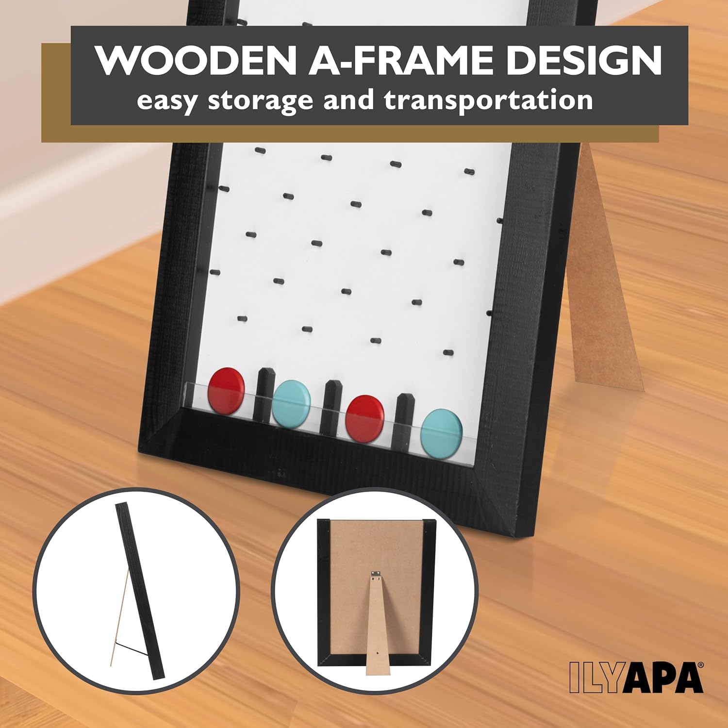 Ilyapa Tabletop Plinko Board Game - 13x17 Inch Portable Prize Drop Plinko Board for Events and Trade Show - Wooden A-Frame Whiteboard Sign, Eraser