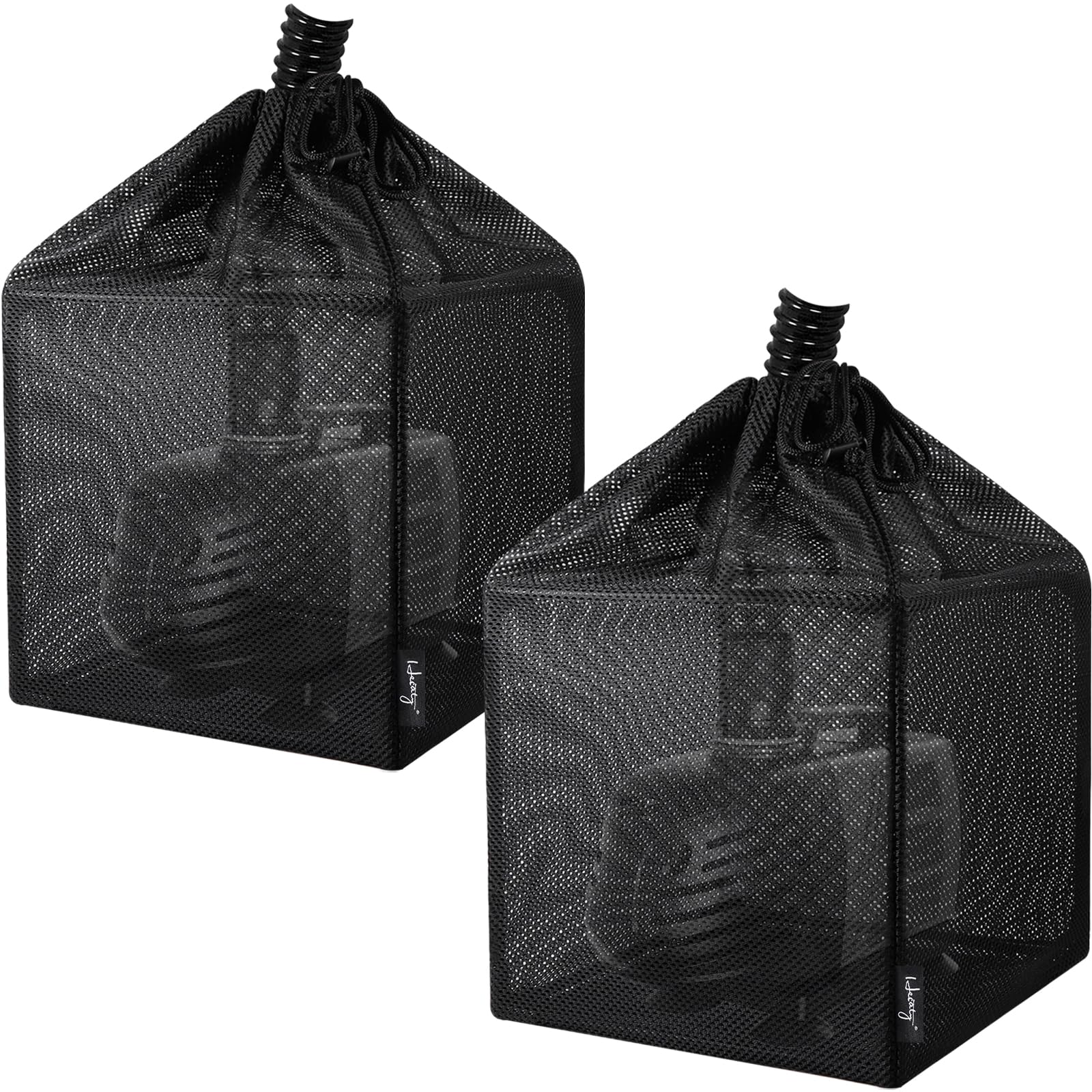 Hecaty Pond Filter Bag, Pump Barrier Bag, Anti-Clogging Cube Filter Box, Black Media Bag Pump Mesh Bag for Outdoor Water Fish Ponds (7" x 2 Pack)