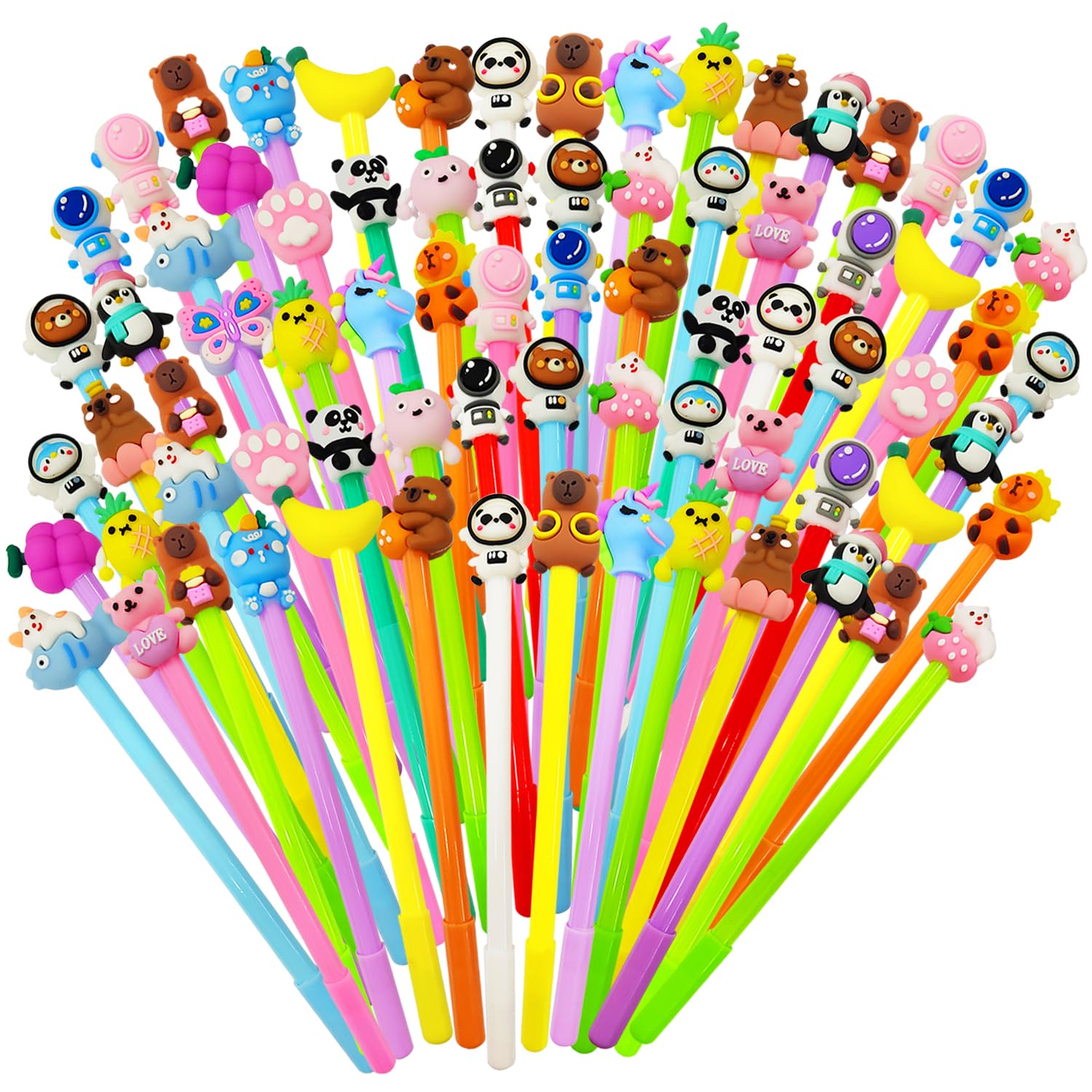 Muiyaneq 70 Pieces Cute Cartoon Gel Ink Pens,Random Novelty Kawaii Pens,Cool Assorted Styles Writing Pen for Kids,School Office Home Supplies,Gift