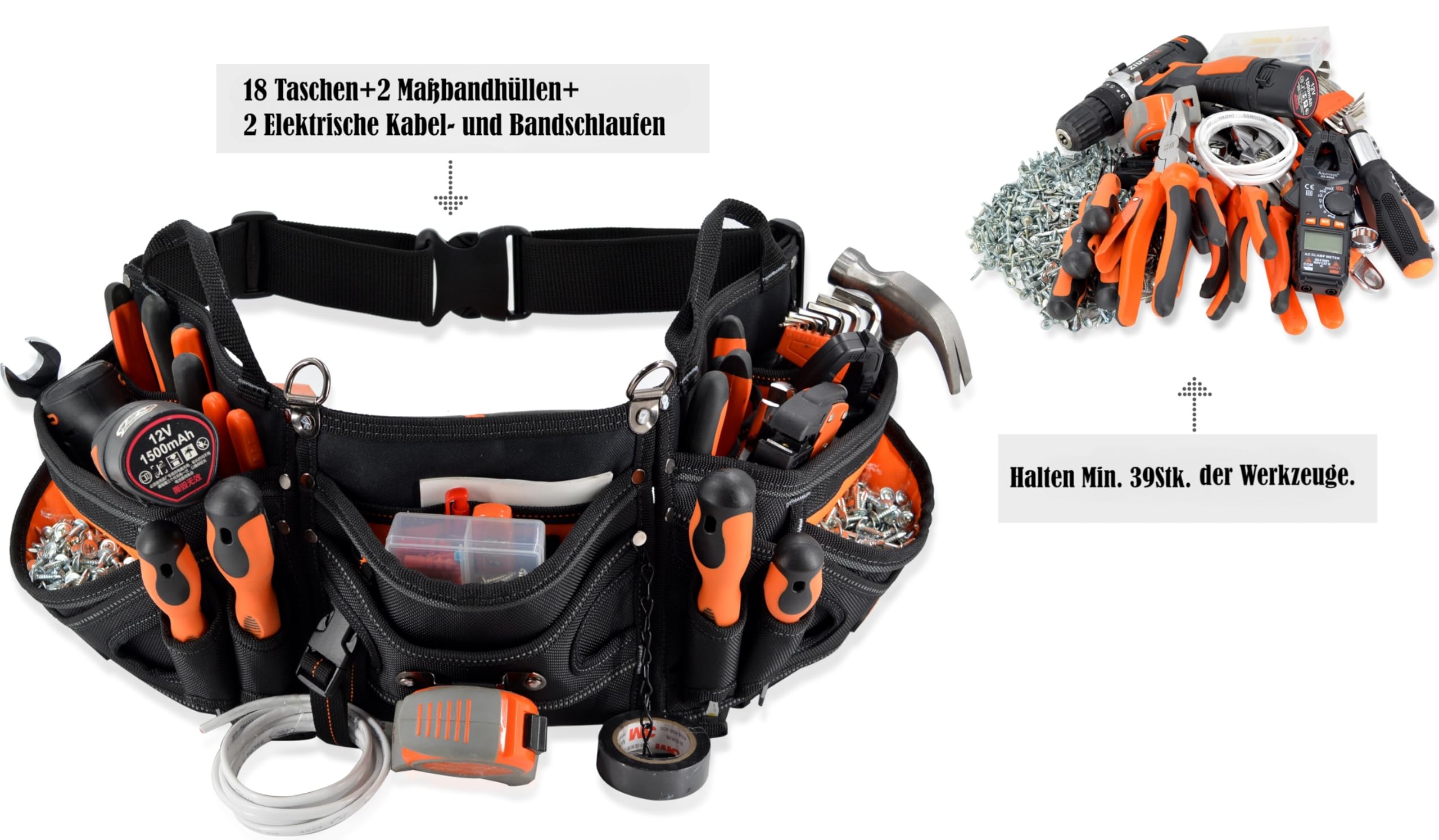 WELKINLAND Robuster Elektriker-Werkzeuggürtel, Elektriker-Werkzeugtasche, Techniker-Werkzeugtasche, HVAC-Werkzeuggürtel für Herren