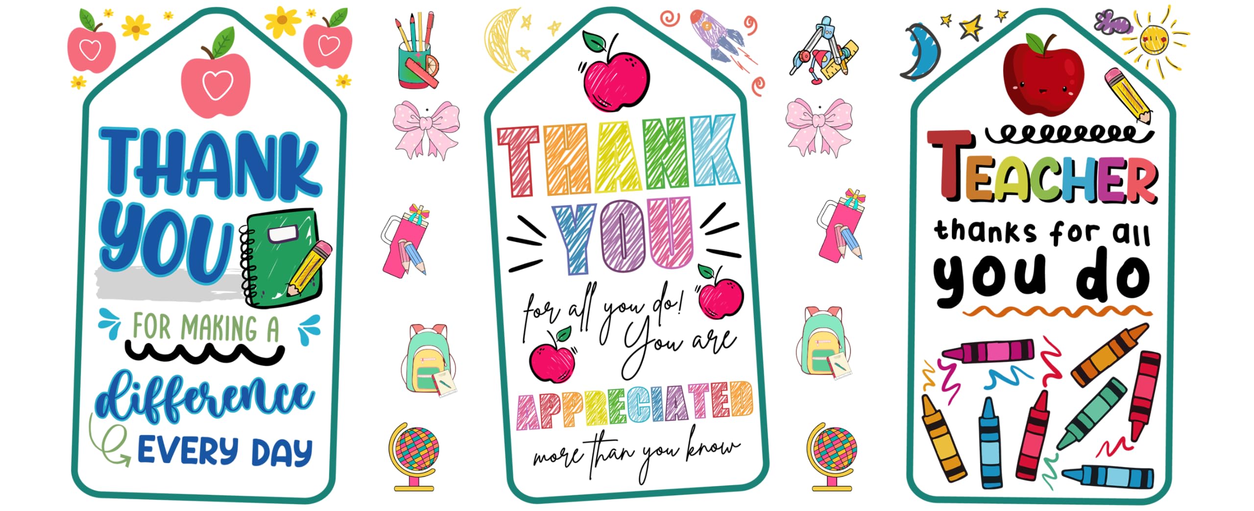 Sublimation Thank You Teacher UV DTF Glass Cup Wrap - Gift for Teacher UVDTF Glass Cup Wrap Transfer Decal Waterproof Decal for 16oz Glass Cups, Ceramic Mug DIY Crafts-3PCS