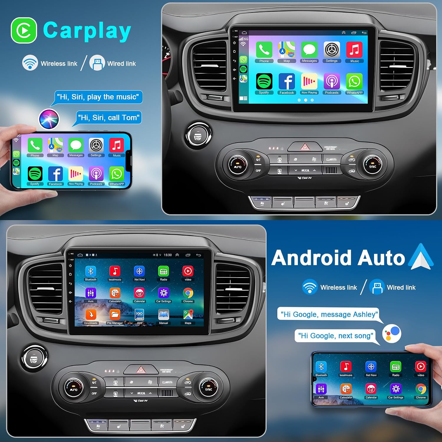 Android 13 Car Radio Stereo for Kia Sorento MK3(LHD) 2015-2020 | Wireless Carplay Android Auto | 9 Inch Touch Screen Car Radio with GPS WiFi Bluetooth FM/RDS SWC | Backup Camera |4G+64G