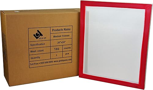 Marcos de serigrafía de aluminio preestirados de 20 x 24 pulgadas con malla blanca 180 (6 pantallas)