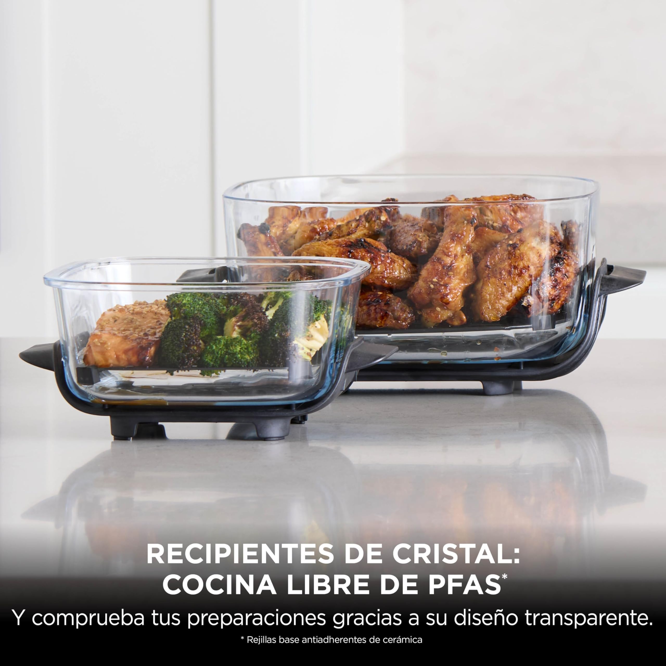 Ninja CRISPi Freidora de Aire portátil, 3,8 l, 4 en 1, freír con Aire, Asar, Mantener Caliente y gratinar, compacta, Incluye 2 recipientes de Vidrio extraíbles y Tapas, 1700 W, Piedra, FN101EUST