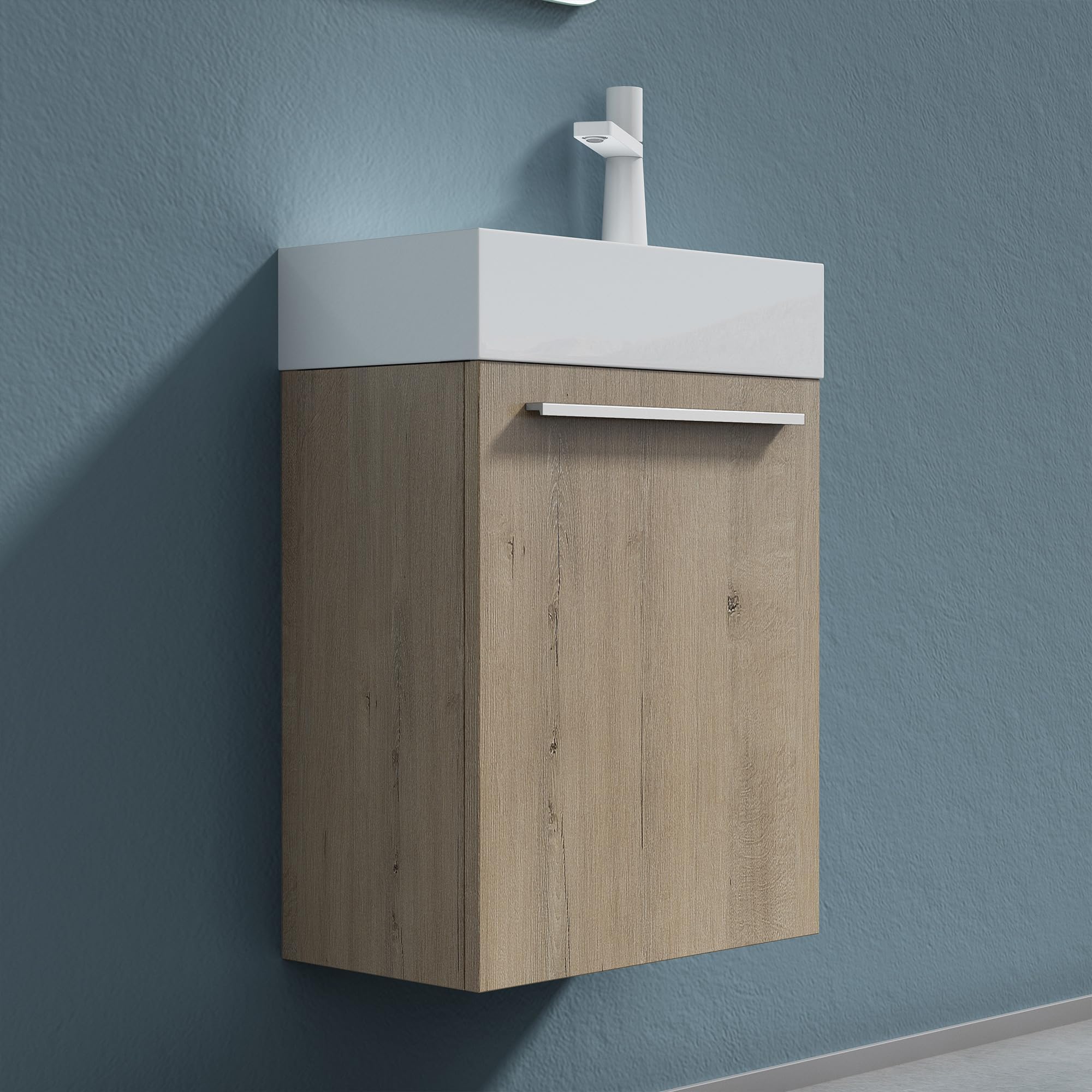 doporro Badezimmer-Set Waschplatz Badmöbel-Set Gäste WC Waschbecken Waschtisch mit Unterschrank in Eiche Greige Waschbeckenunterschrank 46x26x63cm Pisa