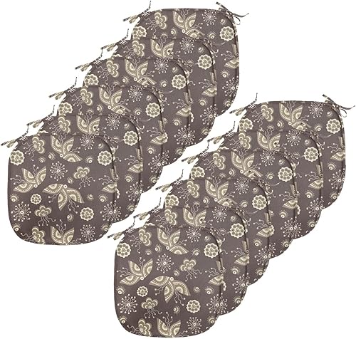 Vista 410 de Lunarable Orient - Cojín de asiento para silla, curlicues florales orientales con elementos artísticos venecianos, hojas de follaje, damasco a