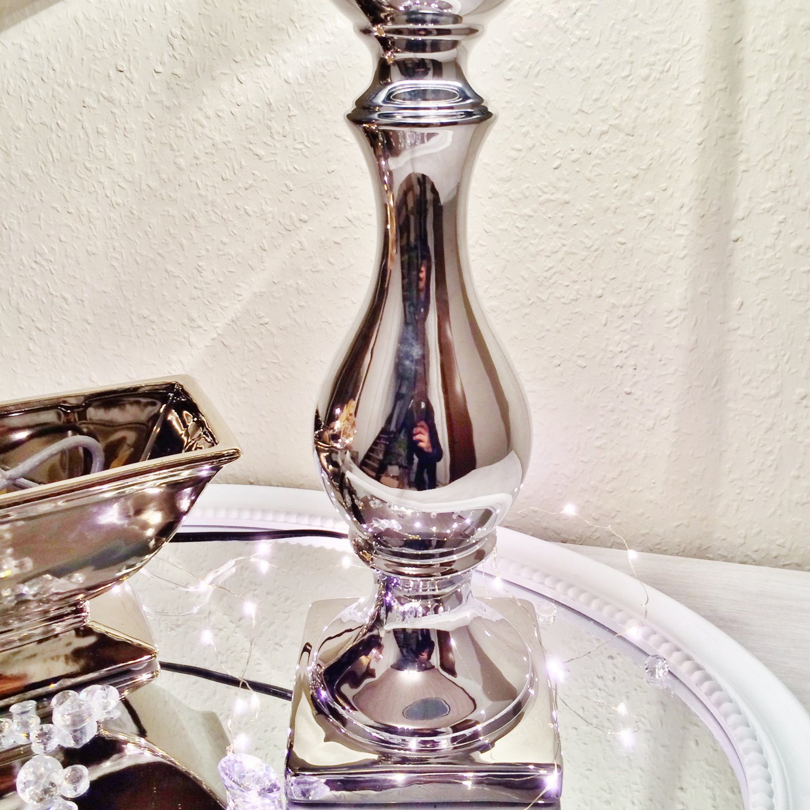 Keramik Lampen Lampenfuß Lampenschirm Tischlampe Nachttischlampe Tischleuchte (LOVELY 60 cm (Fuß: Silber - Schirm: Schwarz))