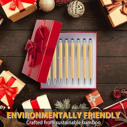Miniatura 6 de lyforx 100 bolígrafos de bambú a granel 2 en 1 con punta de lápiz capacitivo de madera, bolígrafos de bambú grabados de madera, bolígrafo de regalo