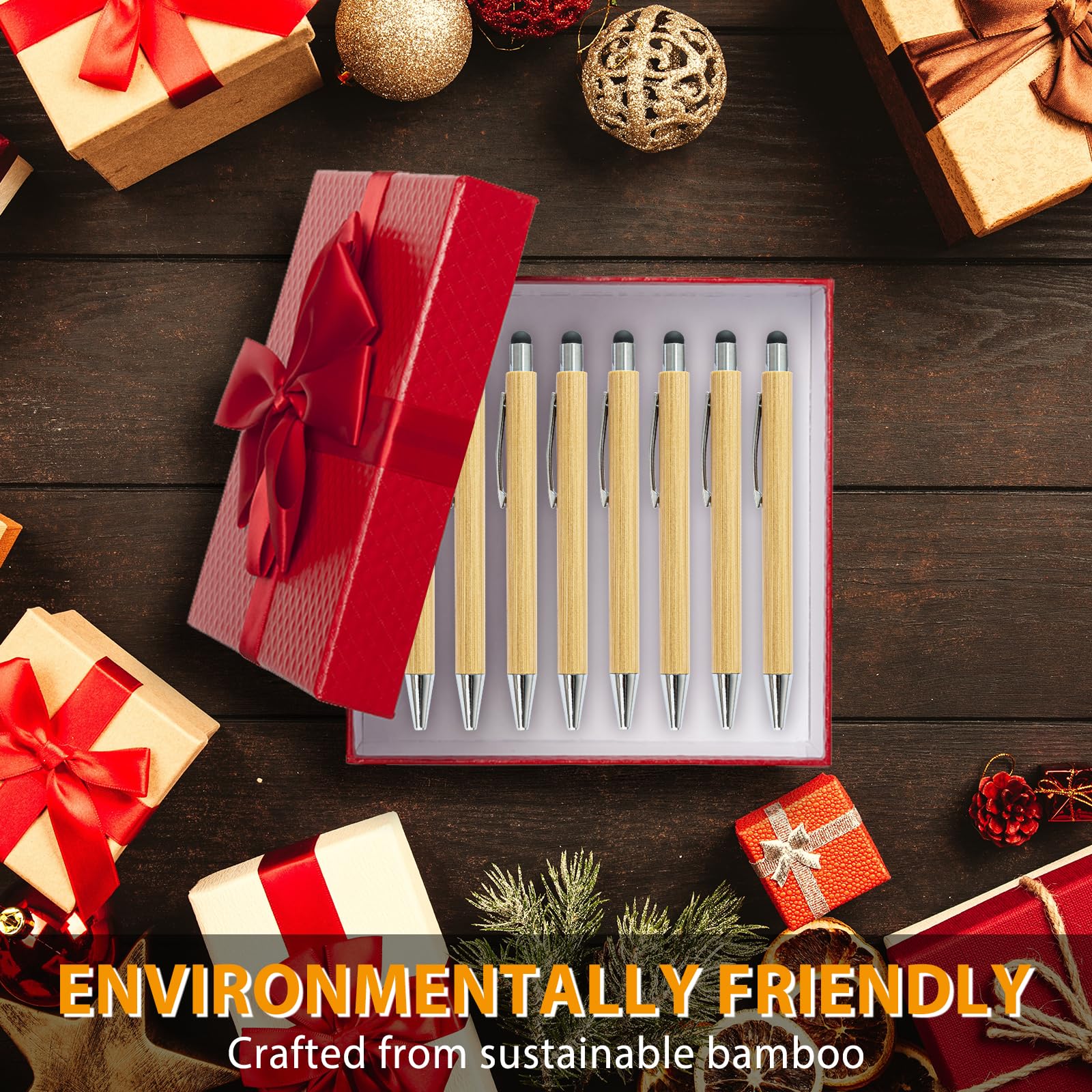 250 Pack Bamboo Pens Bulk with Touch Stylus Tip Wooden Bamboo Pens Engraving Wooden Ballpoint Pen Customizable Gift — view 6