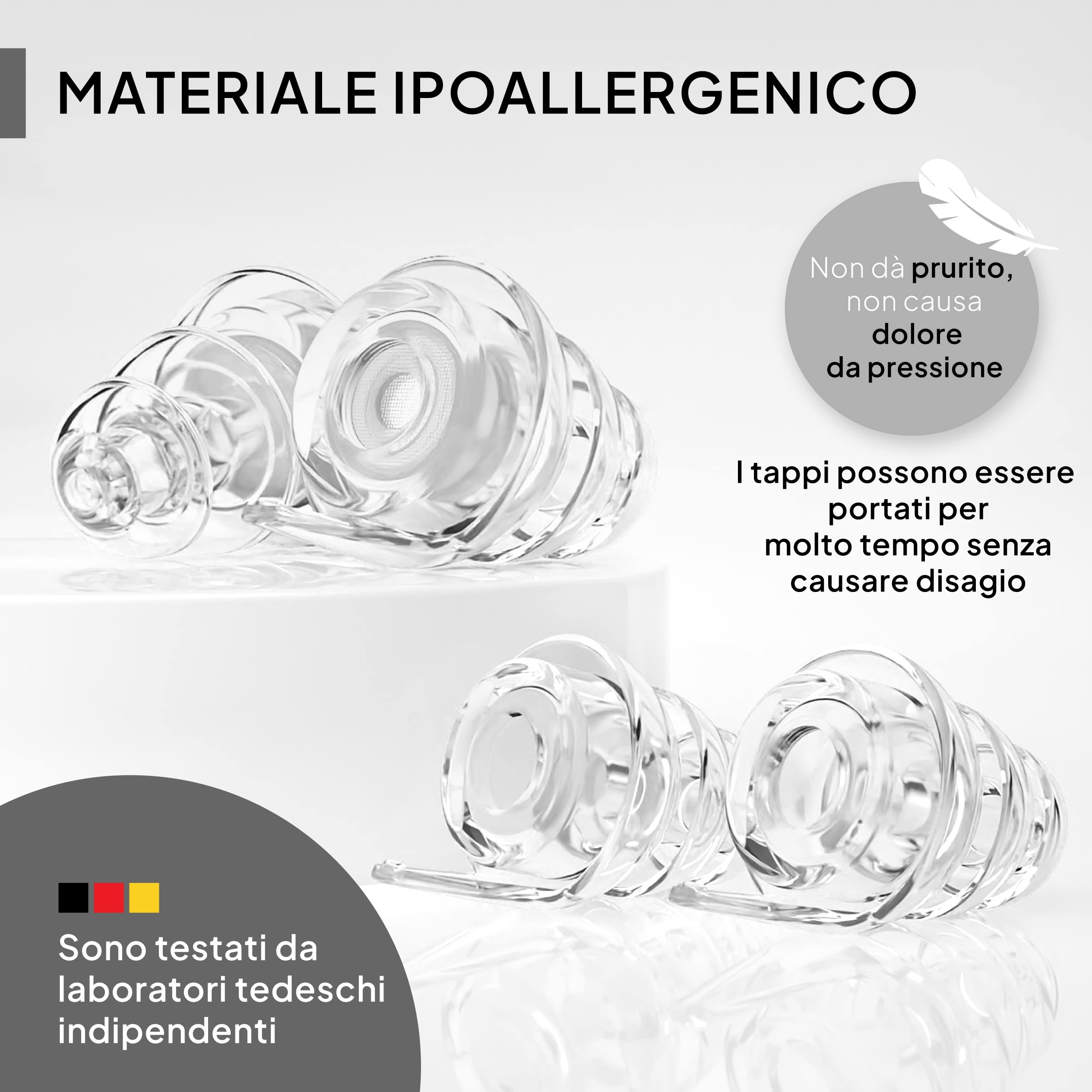 Senner MusicPro tappi per orecchie antirumore a protezione dell’udito con contenitore in alluminio. Ideali per musica, concerti, discoteca e festival, trasparente