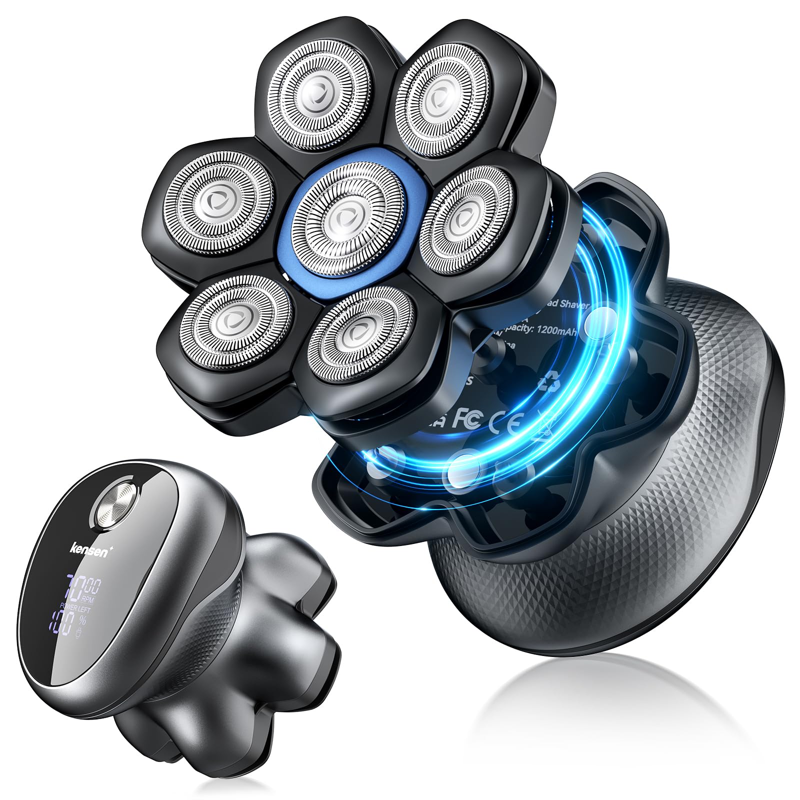 スキンヘッド用シェーバー 120枚刃 7D回転式 IPX6防水 乾湿両用 Amazon | kensen スキンヘッド用シェーバー 120枚刃 2段階スピード 7D