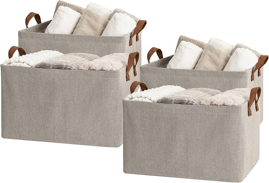 StorageWorks Storage Baskets for Shelves with Metal Frame, Organizing Basket, Shelf Baskets, Brown and Beige, 4-Pack