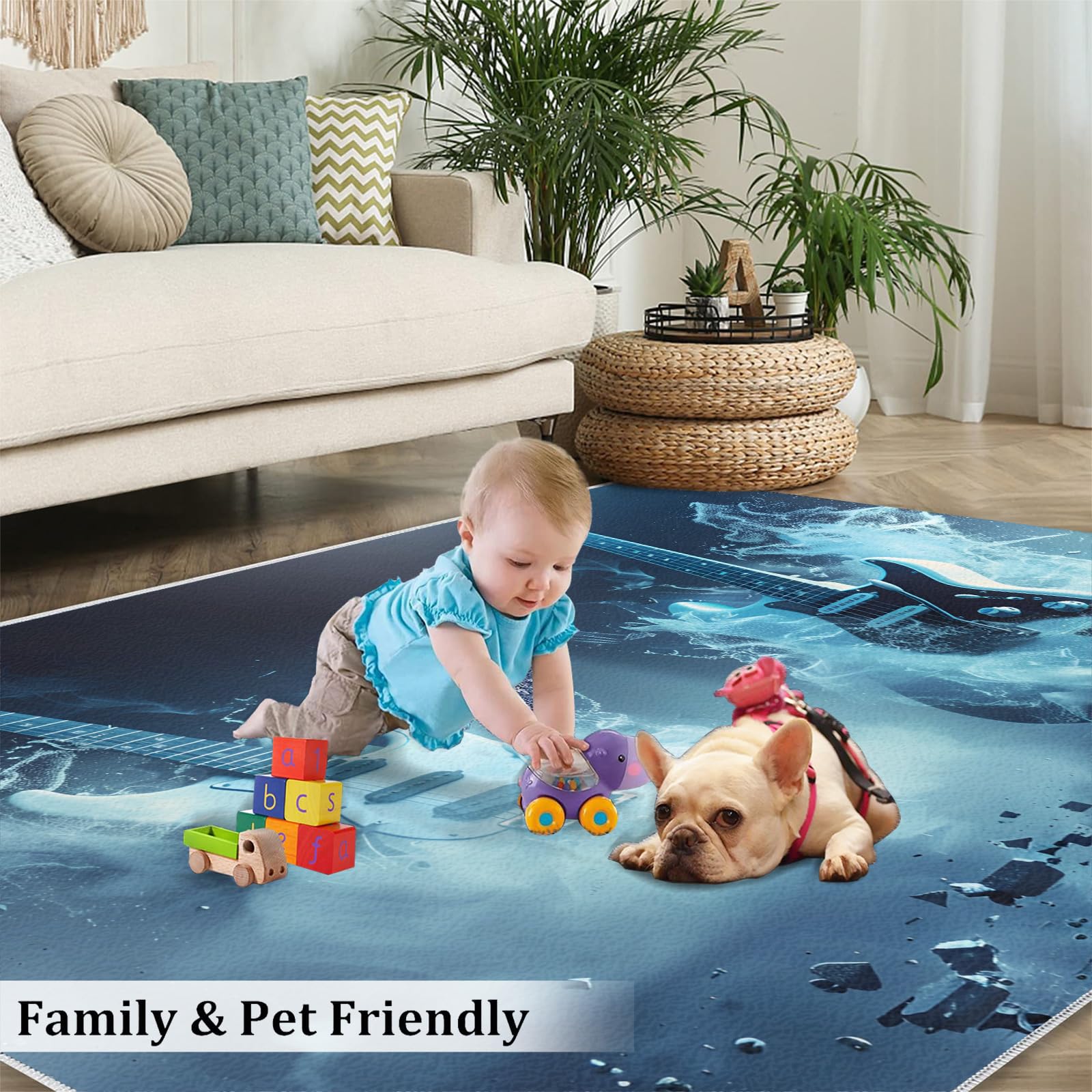 Tapis à motif guitare pour salle de musique – Tapis musical pour garçons, salon, chambre à coucher, lavable, antidérapant et doux, petit tapis rock and roll et décoration d'intérieur 90 x 120 cm
