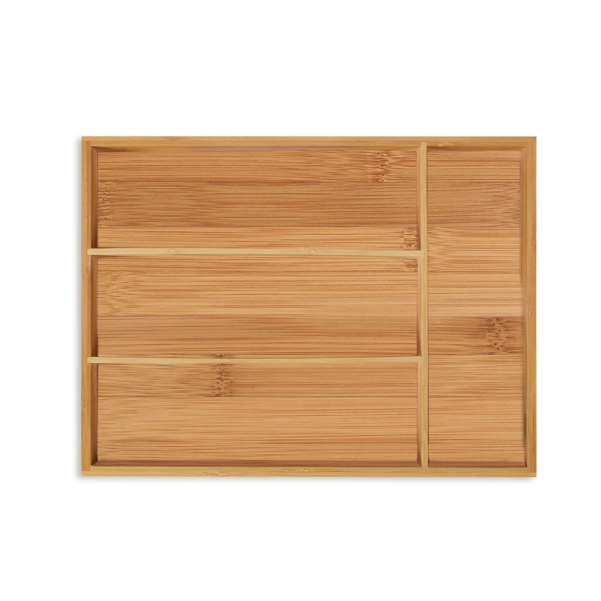 Relaxdays Range-​Couvert, 4 Compartiments, Bambou, Petit Organiseur de tiroir, Cuisine, HxLxP 5 x 26 x 35,​5 cm, Nature