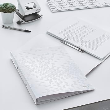 Leitz 2 Ring Binder, Holds up to 190 Sheets, Wow Range, 25 mm Spine, 42570001 - A4, White