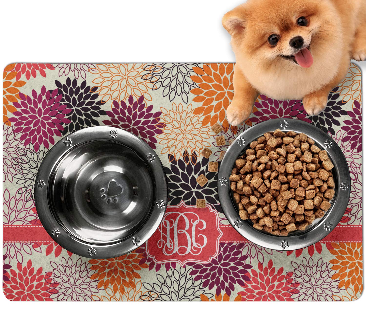 YouCustomizeIt Personalized Mums Flower Dog Food Mat - Small w/Monogram