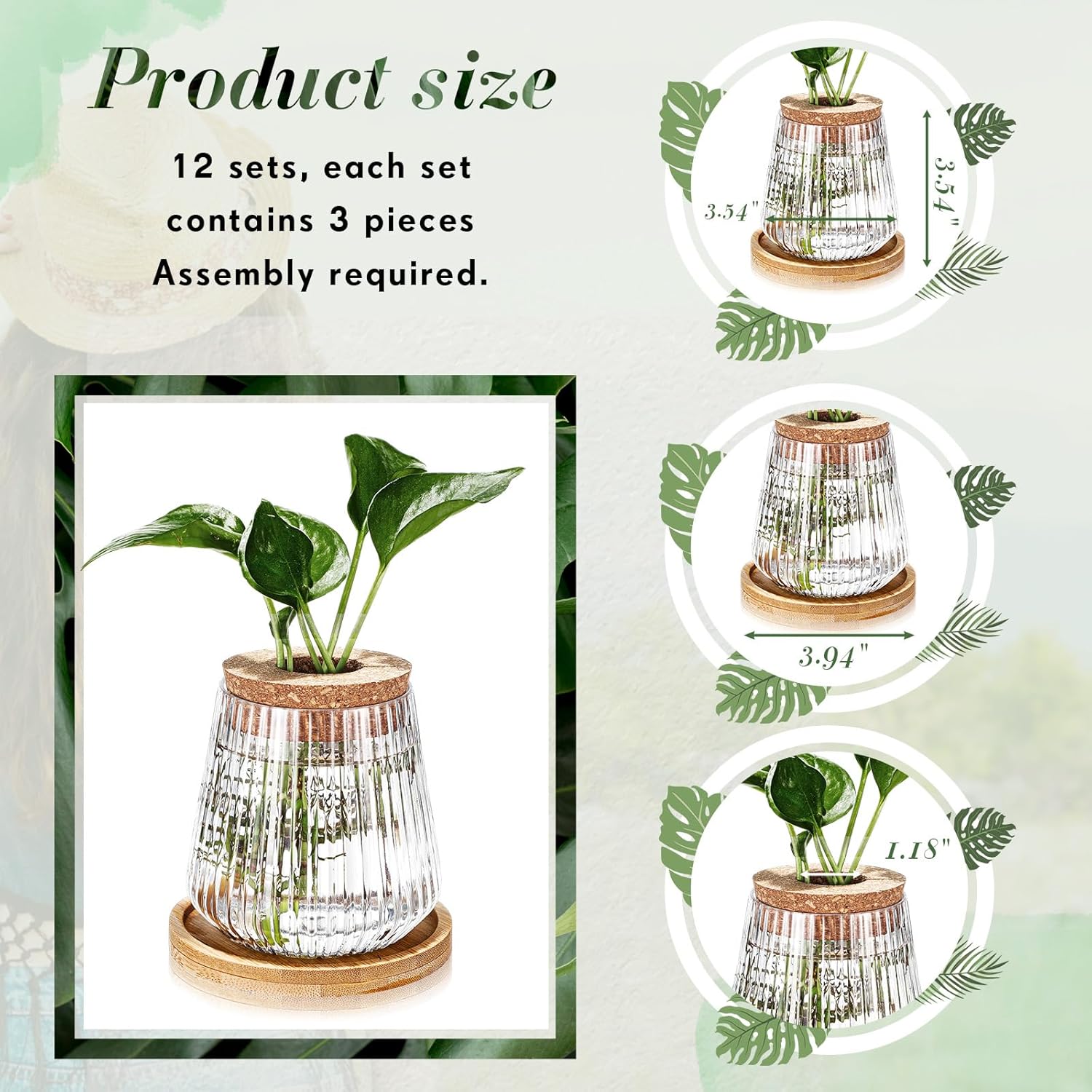 Baderke 12 Packs Propagation Vases for Plants Plastic Plant Propagation with Hole Lid and Bamboo Stand Growing in Water Hydroponic Home Office Desktop Vase Decoration
