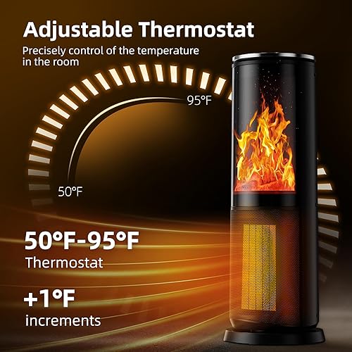 Miniatura 6 de AKIRES Calentador de espacio de 26 pulgadas para uso en interiores, calentador de habitación de 1500 W con termostato, calentador eléctrico portátil