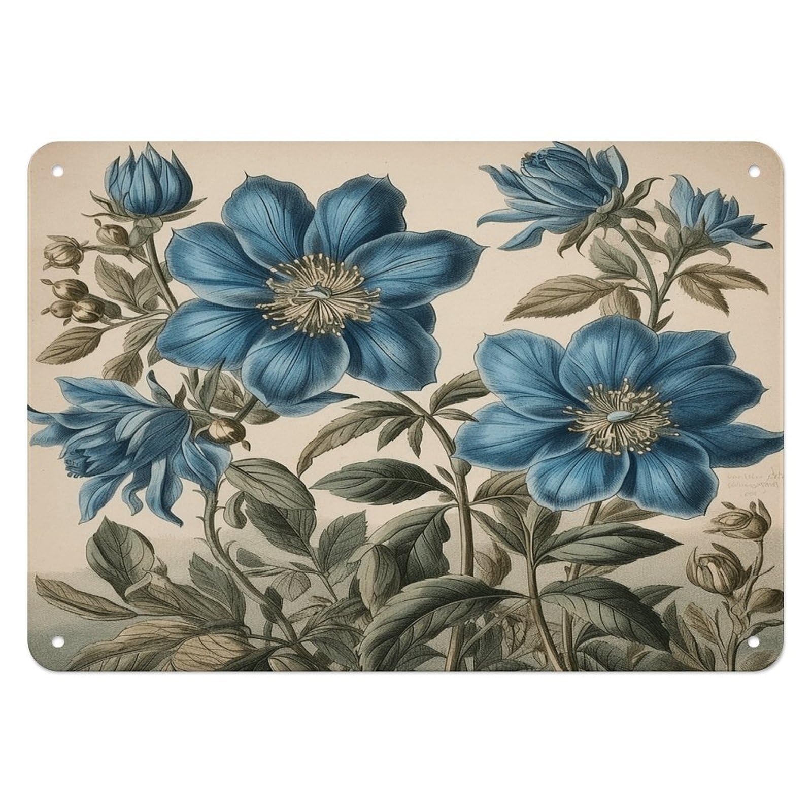 Fekiloot Style Old Blue Flower Wall Decor Iron Painting Metal Sign