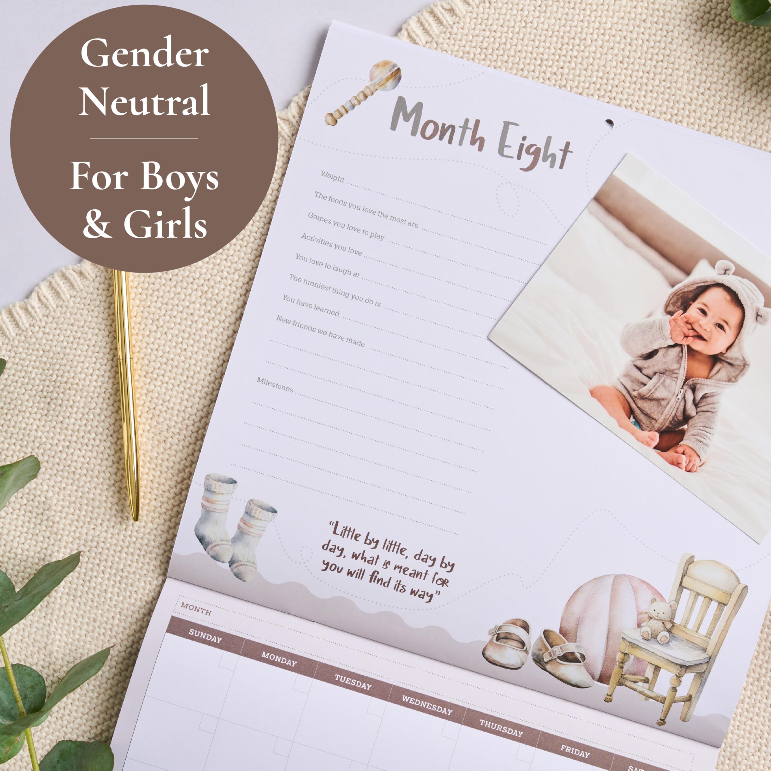 Baby erstes Jahr Kalender mit 100 Aufklebern - Unisex Baby Design 1. Jahre Wandkalender mit Aufklebern, Baby Tracker, Baby Scrapbook für neue Mutter und Neugeborene Jungen & Mädchen