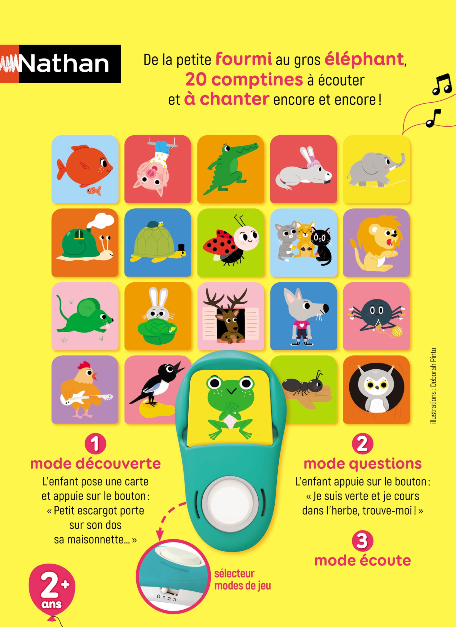 Nathan - Coucou Les Animaux - Jeu D'Éveil Sonore et Musical - 20 Comptines À Écouter - Jeu Educatif Electronique - 3 Modes de Jeu - Découverte, Questions, Écoute - À partir de 2 Ans