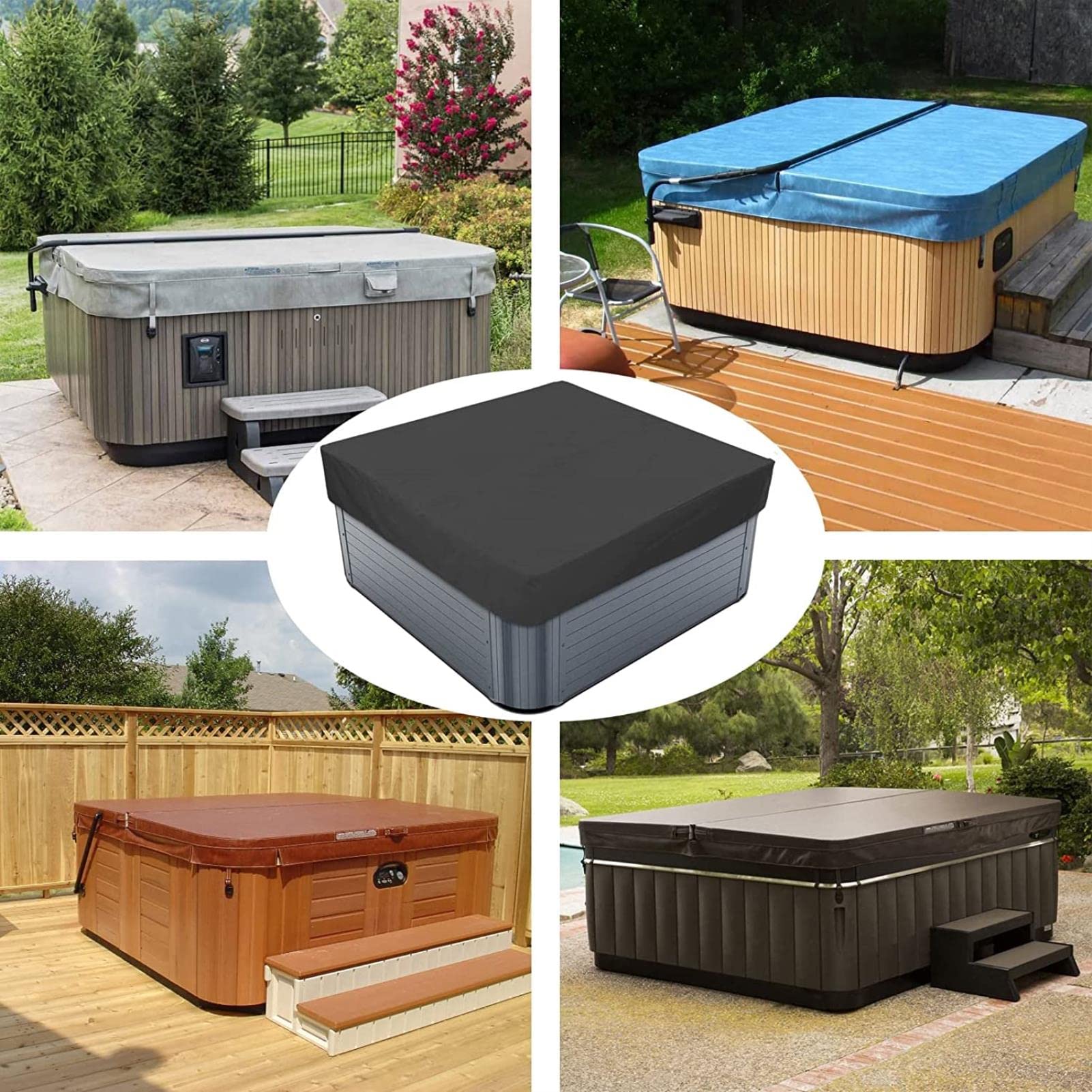 IBOWZ Quadratische Whirlpool-Abdeckung - Wasserdicht, UV-Schutz, 210x210x30 Cm, Grau, Oxford-Gewebe