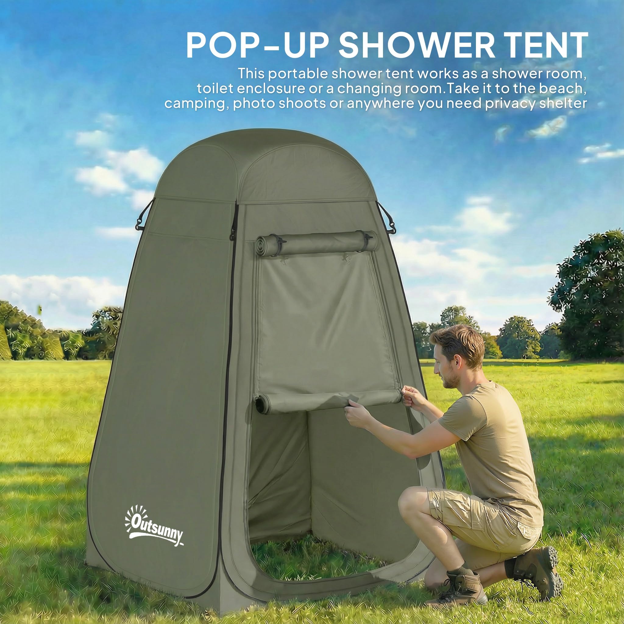 Outsunny Pop Up Shower Tent, Portable Camping Hiking Toilet Privacy Shelter with Mesh Windows, Zipper Door, and Carrying Bag for Outdoor Changing, Dressing Fishing, Bathing - 4