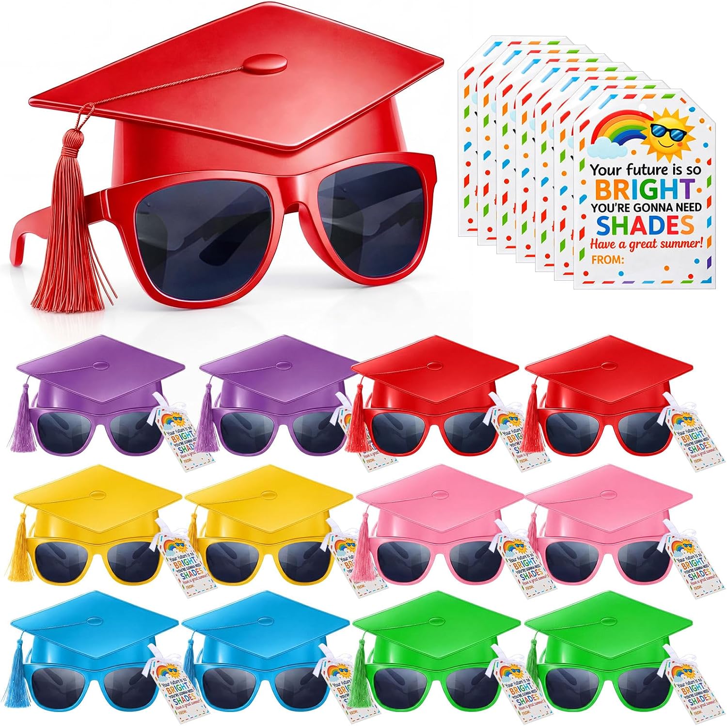 Weewooday 12/24 Pcs End of School Year Gifts, Kids Graduation Sunglasses, 2026 Pre K Graduation Gifts, Future Is Bright Tags