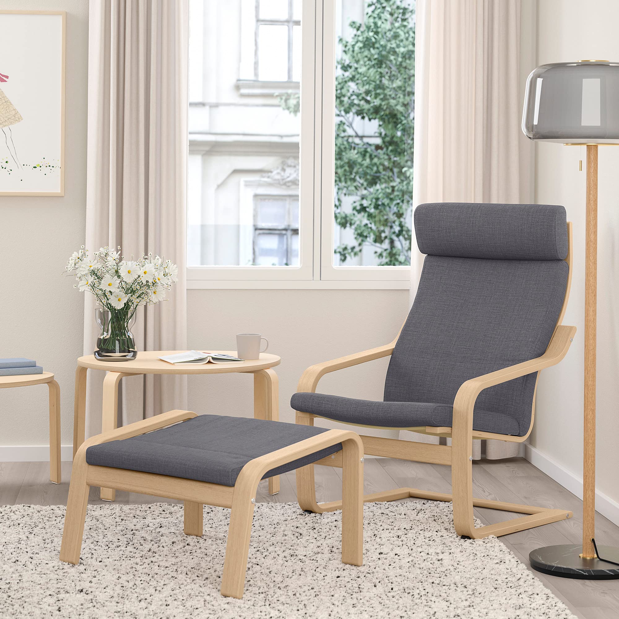 IKEA POÄNG Poltroncina, Impiallacciatura Rovere Tinto Bianco/Skiftebo Grigio Scuro